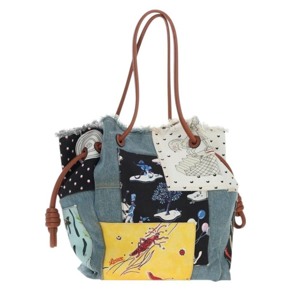 Loewe Paula's Ibiza Flamenco Knot Patchwork Denim And Leather Multicolour